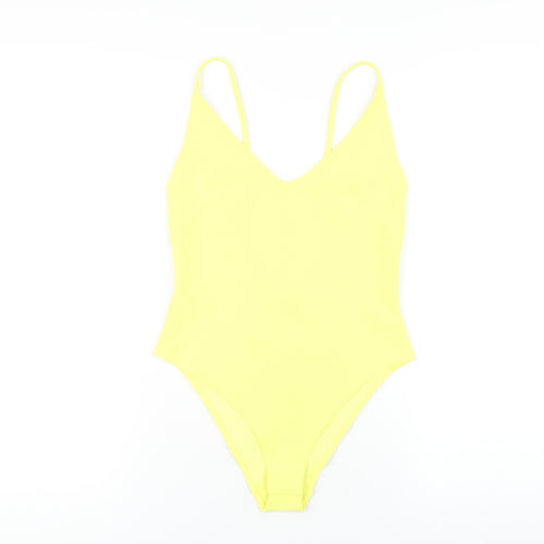 H&M Womens Yellow Polyester Bodysuit One-Piece Size S Snap