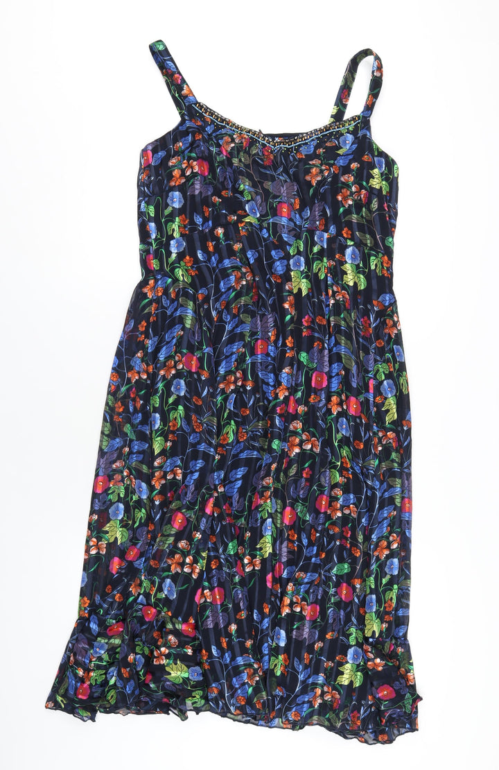 Marks and Spencer Womens Multicoloured Geometric Polyester A-Line Size 10 V-Neck Pullover