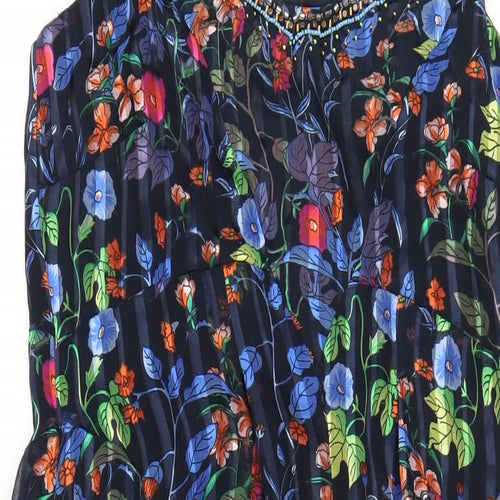 Marks and Spencer Womens Multicoloured Geometric Polyester A-Line Size 10 V-Neck Pullover