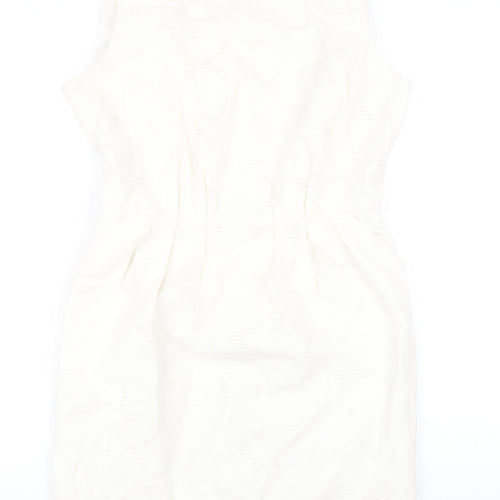 Phase Eight Womens White Cotton Pencil Dress Size 12 Round Neck Zip