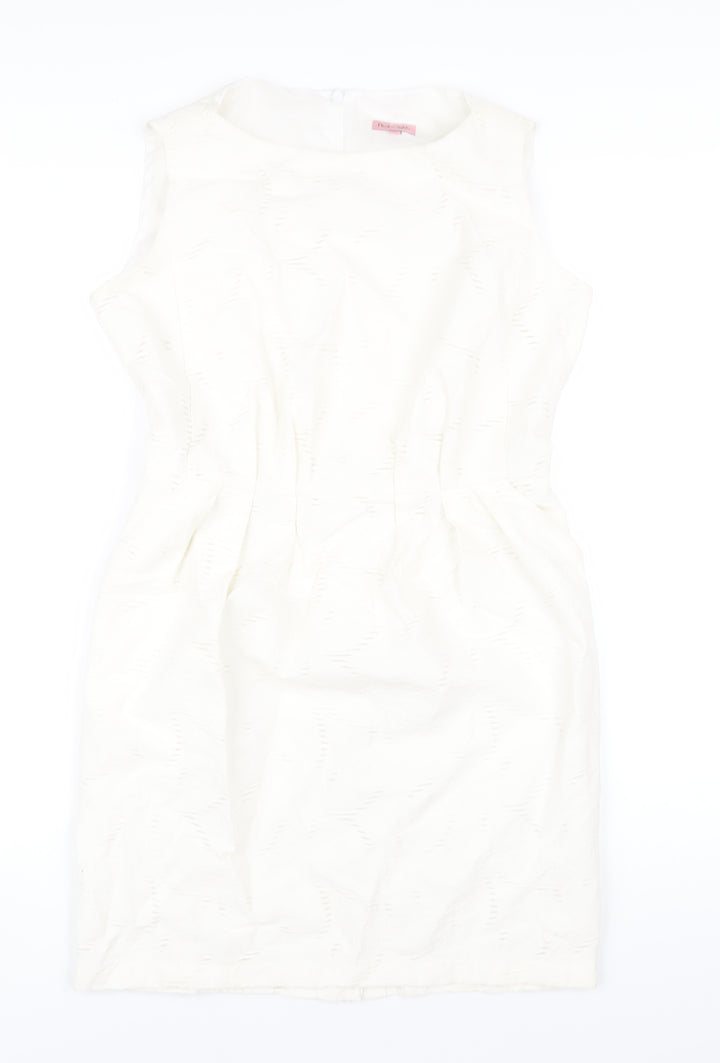 Phase Eight Womens White Cotton Pencil Dress Size 12 Round Neck Zip