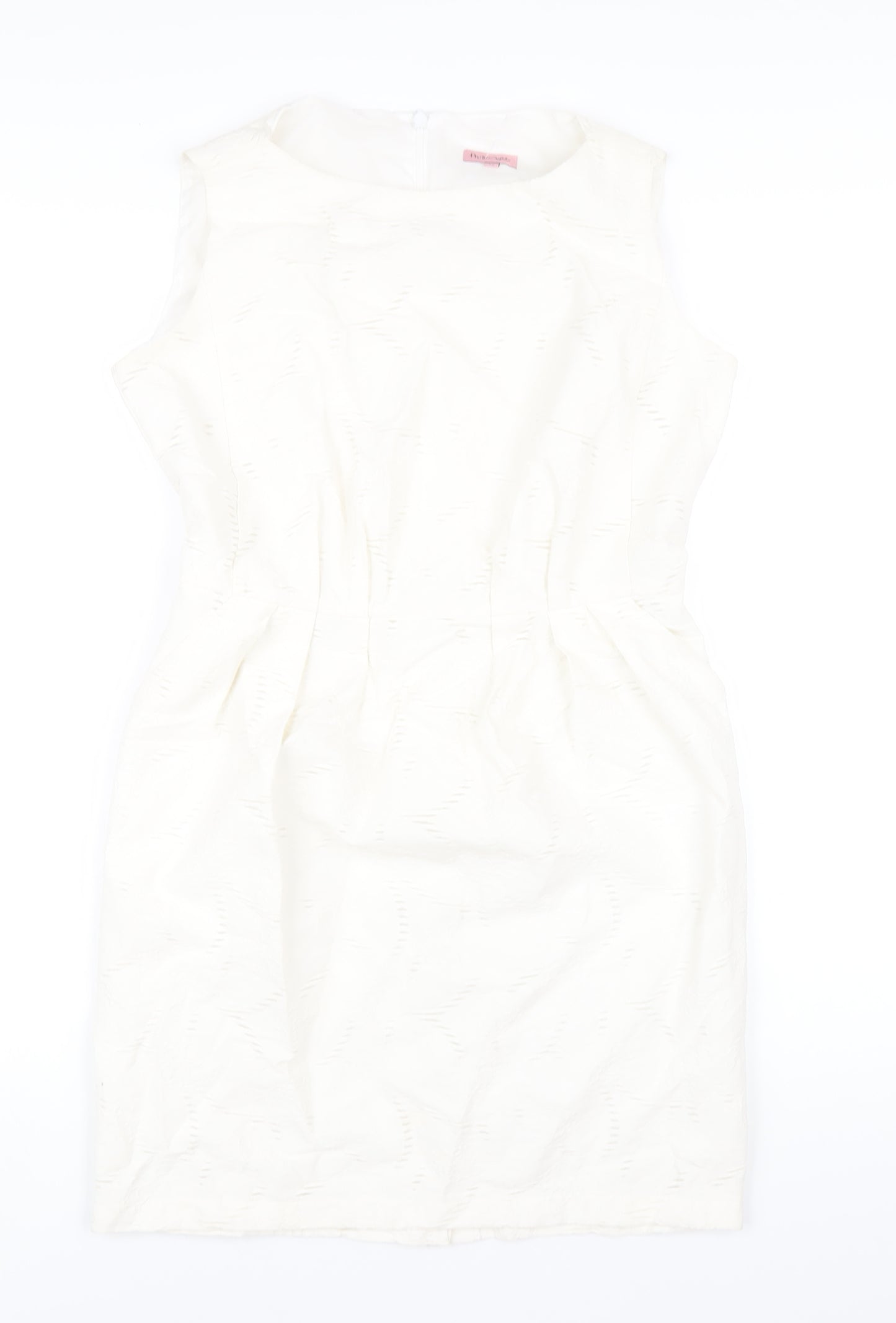 Phase Eight Womens White Cotton Pencil Dress Size 12 Round Neck Zip