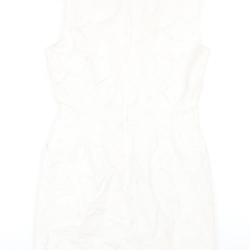 Phase Eight Womens White Cotton Pencil Dress Size 12 Round Neck Zip