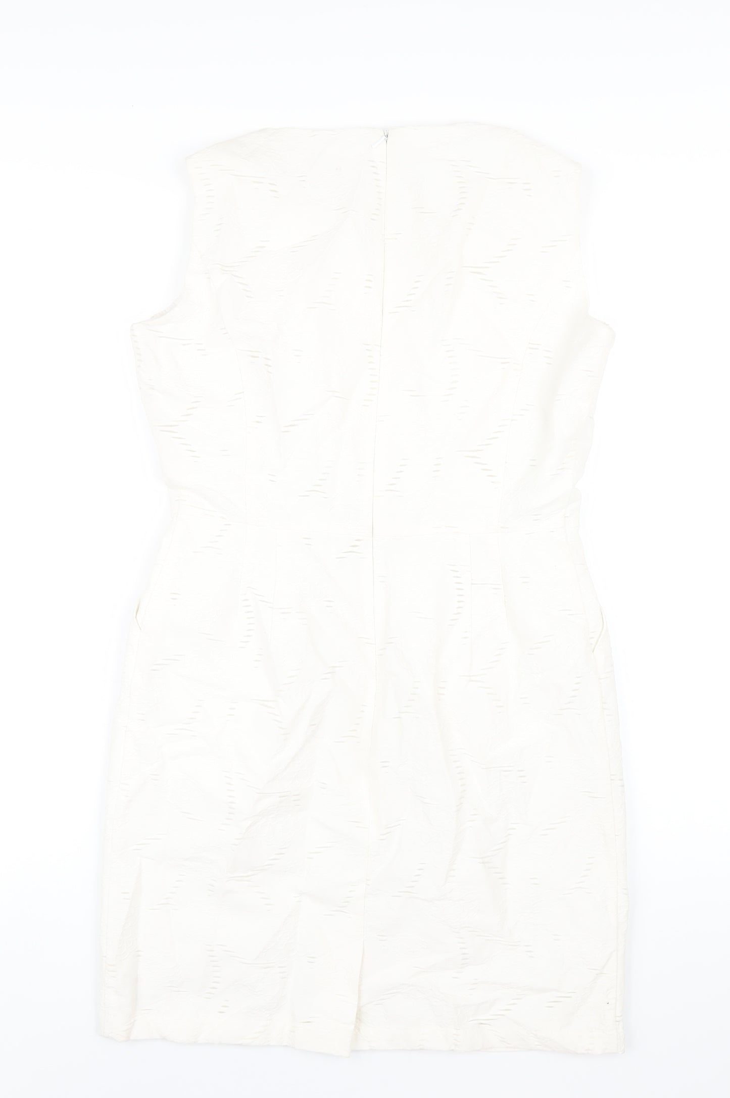 Phase Eight Womens White Cotton Pencil Dress Size 12 Round Neck Zip
