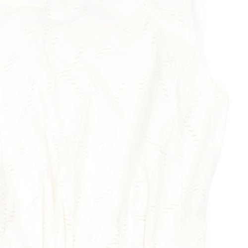 Phase Eight Womens White Cotton Pencil Dress Size 12 Round Neck Zip