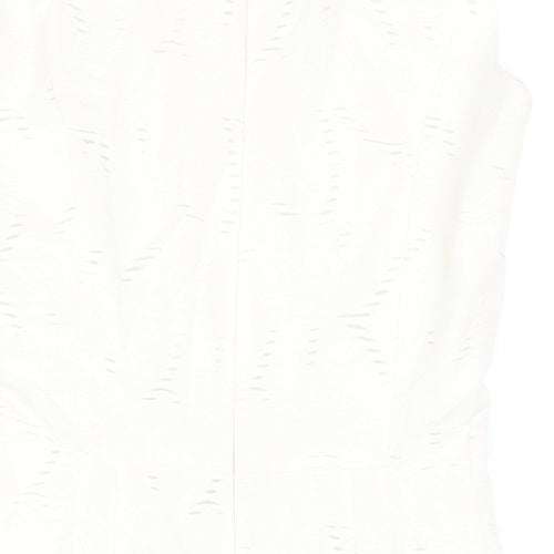 Phase Eight Womens White Cotton Pencil Dress Size 12 Round Neck Zip