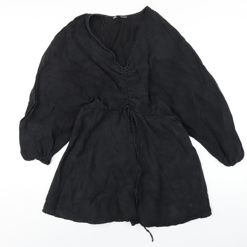 Zara Womens Black Polyester A-Line Size M V-Neck Pullover