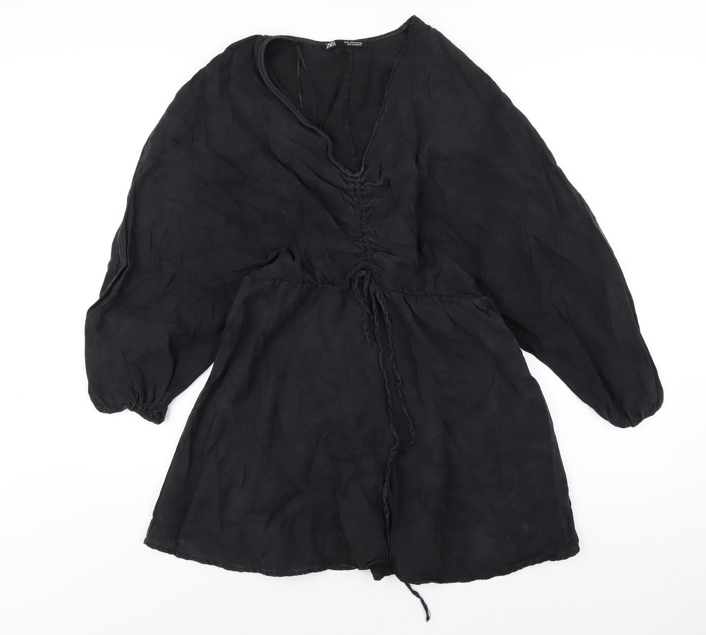 Zara Womens Black Polyester A-Line Size M V-Neck Pullover