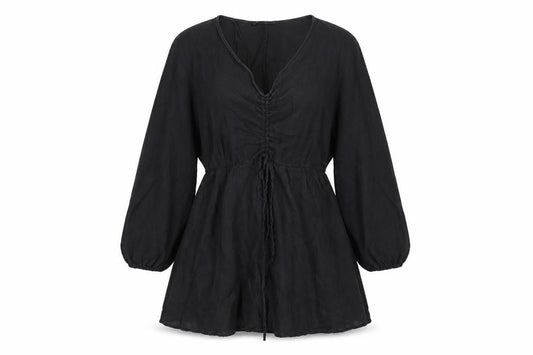 Front view of Zara women’s black polyester a-line, size M, v-neck pullover