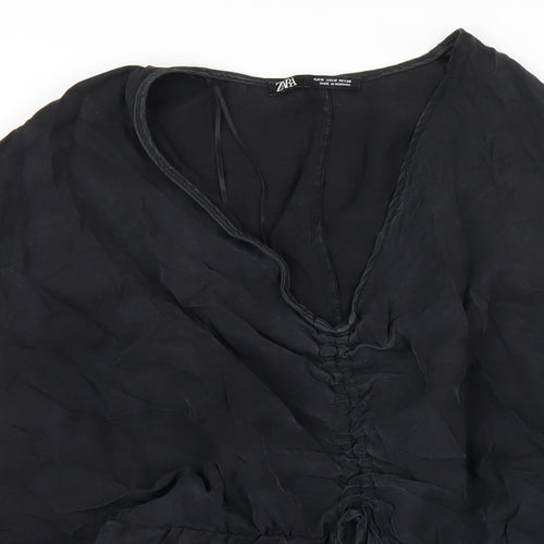 Zara Womens Black Polyester A-Line Size M V-Neck Pullover
