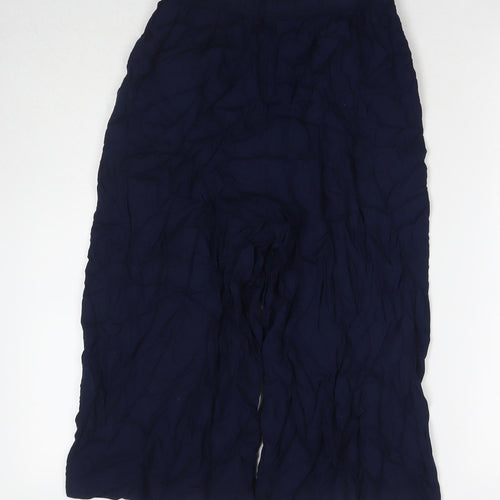 Uniqlo Womens Blue Viscose Cropped Trousers Size S Regular Drawstring
