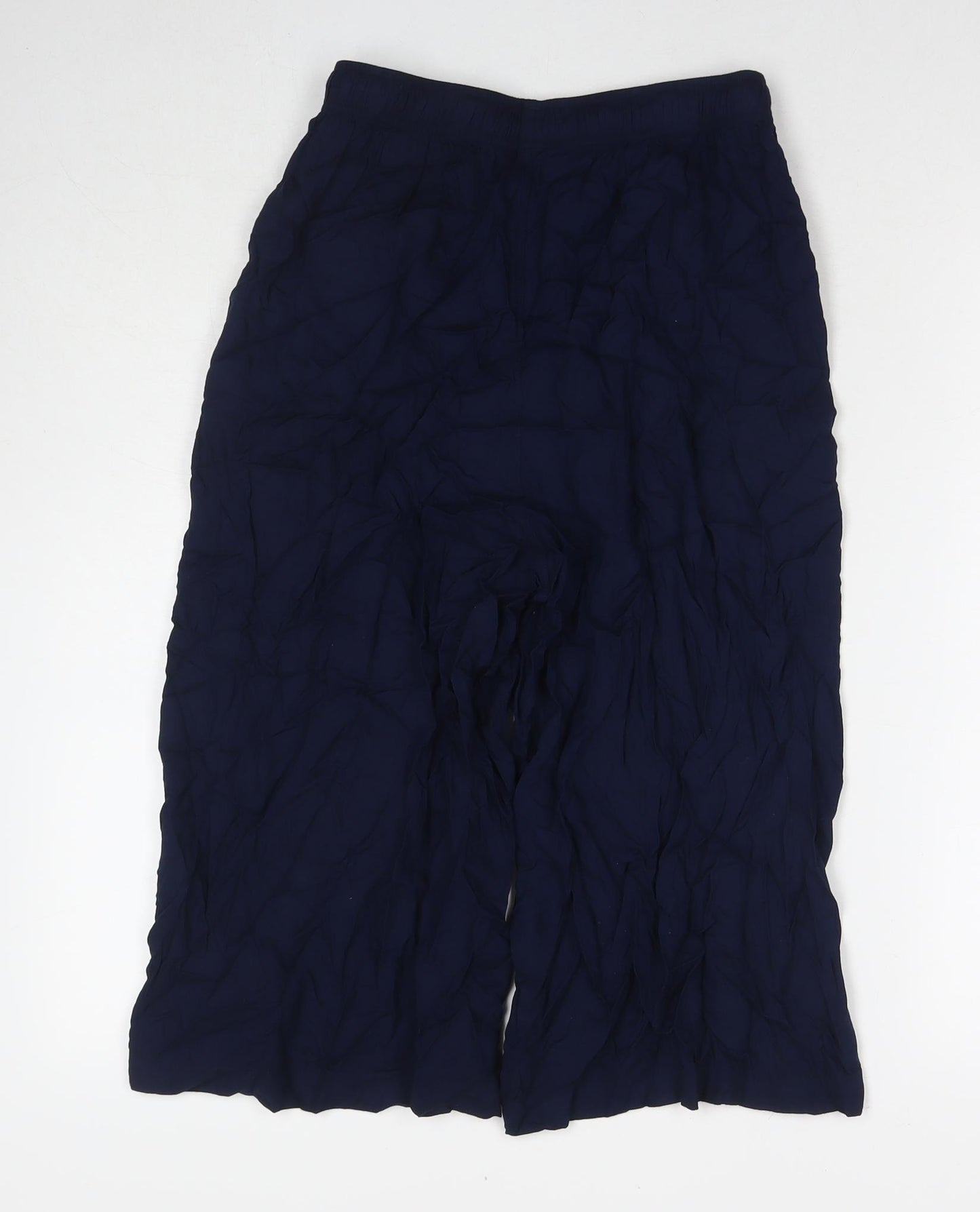 Uniqlo Womens Blue Viscose Cropped Trousers Size S Regular Drawstring