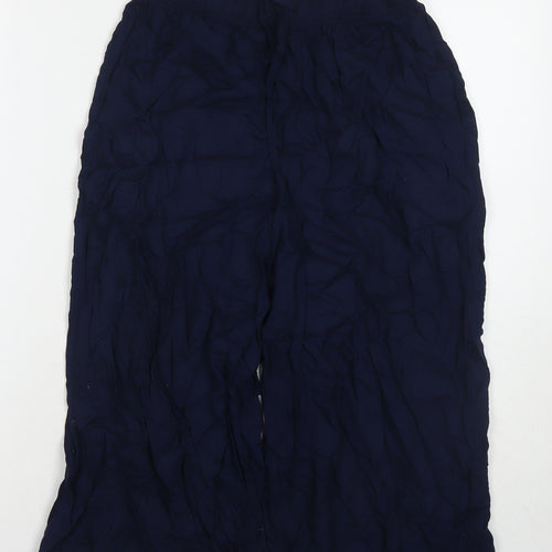 Uniqlo Womens Blue Viscose Cropped Trousers Size S Regular Drawstring