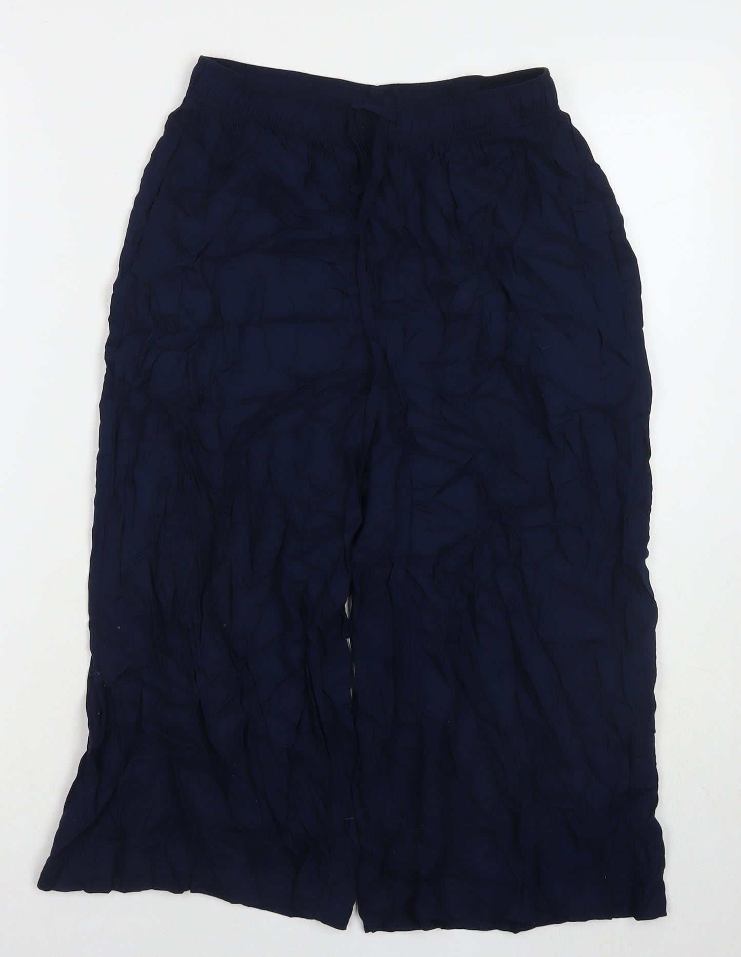 Uniqlo Womens Blue Viscose Cropped Trousers Size S Regular Drawstring
