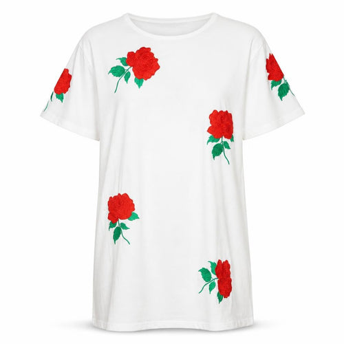 Missguided Womens White Polyester T-Shirt Dress Size 10 Round Neck Pullover - Embraided Flowers