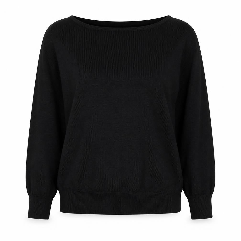 Front view of Next women’s black round neck viscose jumper, size UK 14
