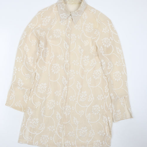 NEXT Womens Beige Floral Polyester Tunic Button-Up Size 14 Roll Neck