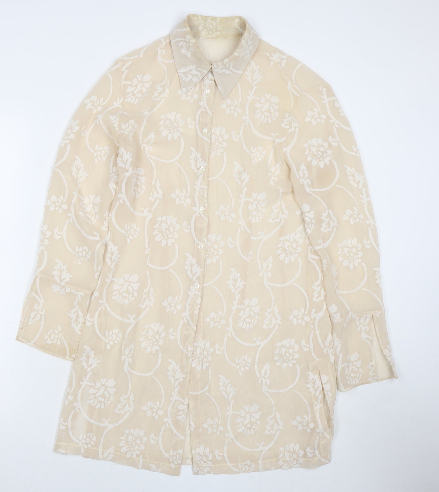 NEXT Womens Beige Floral Polyester Tunic Button-Up Size 14 Roll Neck