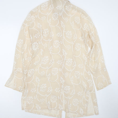 NEXT Womens Beige Floral Polyester Tunic Button-Up Size 14 Roll Neck