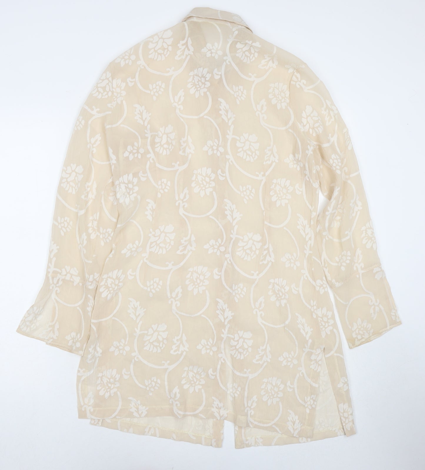 NEXT Womens Beige Floral Polyester Tunic Button-Up Size 14 Roll Neck