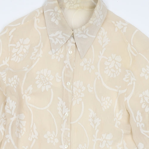 NEXT Womens Beige Floral Polyester Tunic Button-Up Size 14 Roll Neck