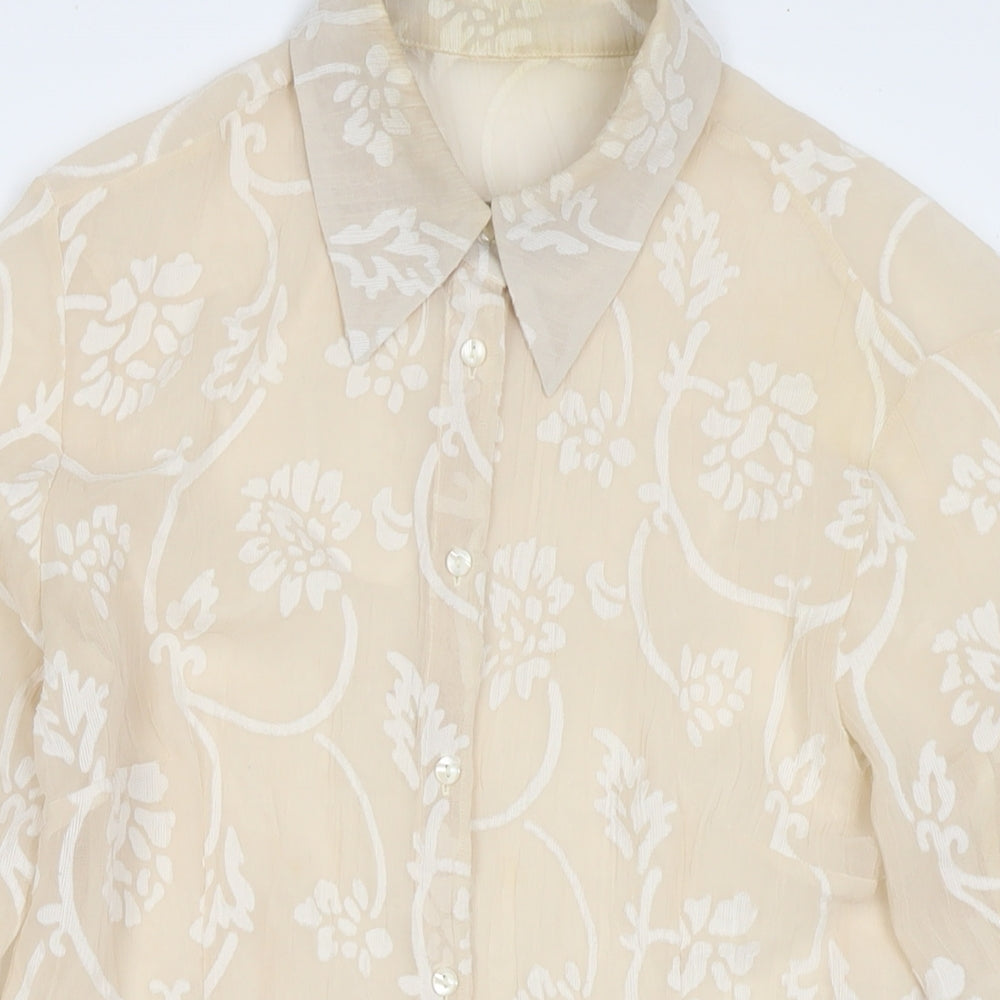 NEXT Womens Beige Floral Polyester Tunic Button-Up Size 14 Roll Neck