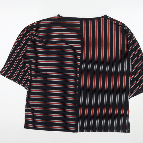 Marks and Spencer Womens Blue Striped Polyester Basic T-Shirt Size 10 Round Neck