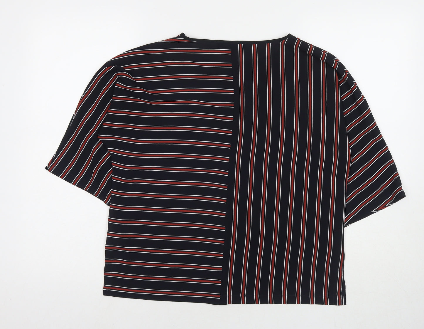 Marks and Spencer Womens Blue Striped Polyester Basic T-Shirt Size 10 Round Neck
