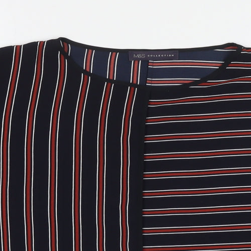 Marks and Spencer Womens Blue Striped Polyester Basic T-Shirt Size 10 Round Neck