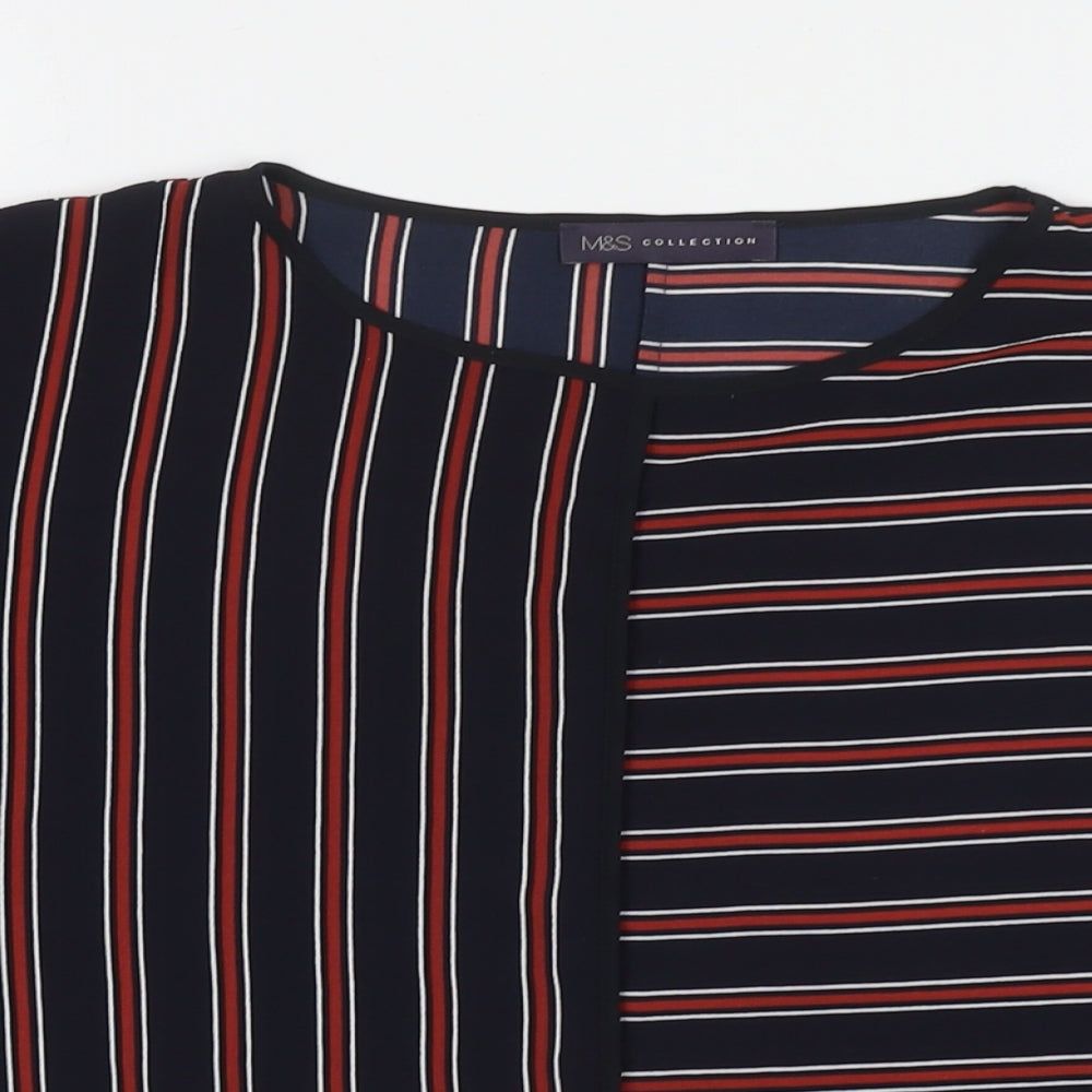 Marks and Spencer Womens Blue Striped Polyester Basic T-Shirt Size 10 Round Neck