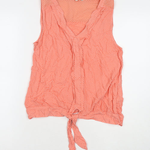 NEXT Womens Orange Polka Dot Viscose Basic T-Shirt Size 12 Round Neck