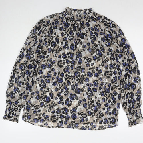 Marks and Spencer Womens Multicoloured Animal Print Polyester Basic Blouse Size 10 Round Neck - Leopard Print