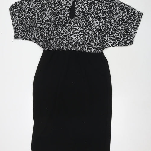 Quiz Womens Black Geometric Polyester A-Line Size 16 Round Neck Button - Glitter Detail