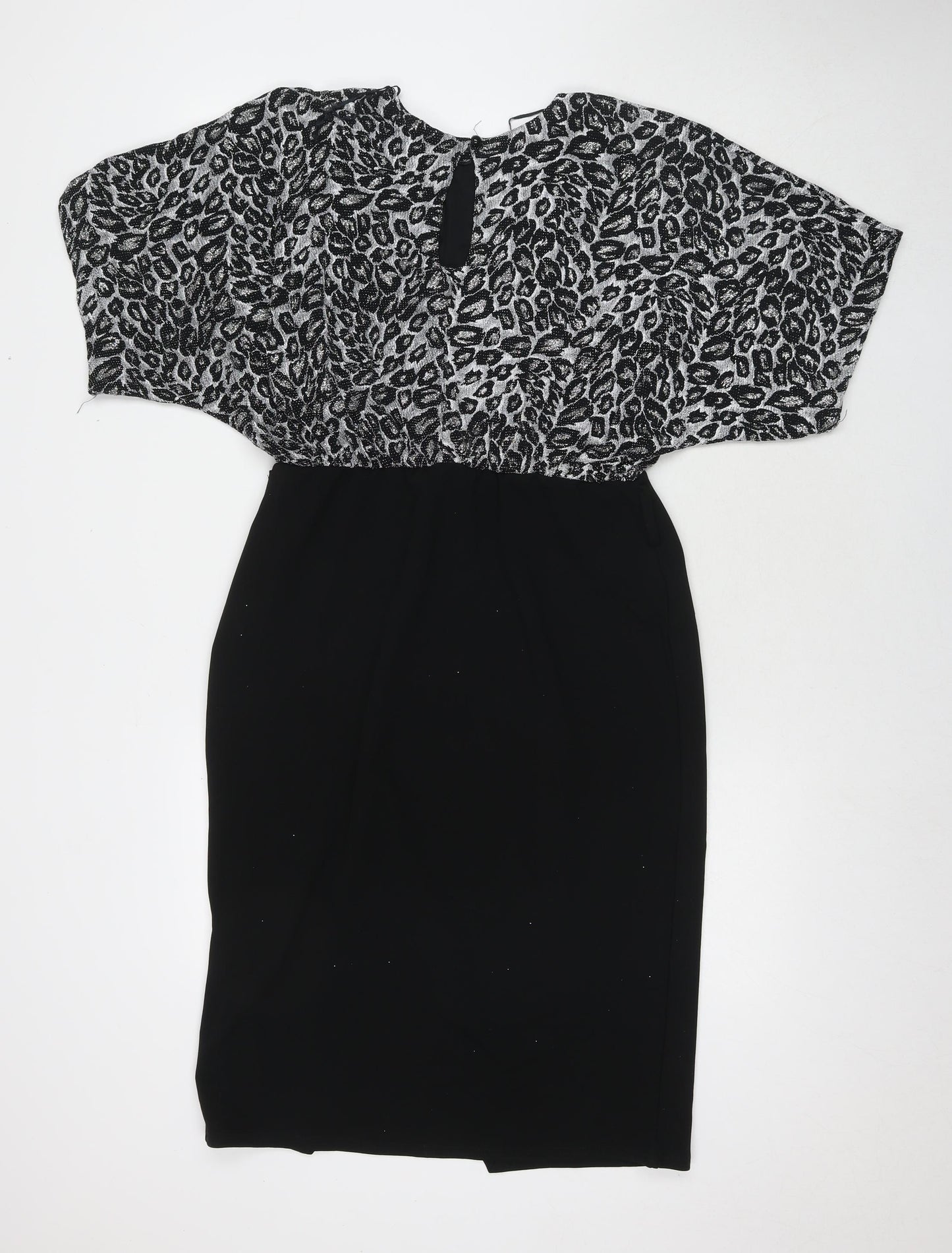 Quiz Womens Black Geometric Polyester A-Line Size 16 Round Neck Button - Glitter Detail