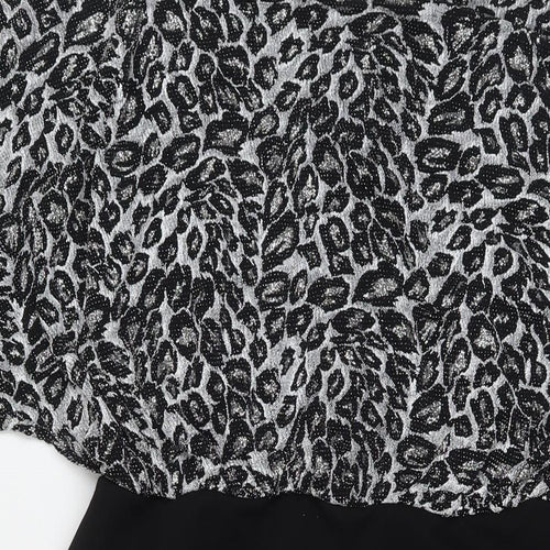 Quiz Womens Black Geometric Polyester A-Line Size 16 Round Neck Button - Glitter Detail