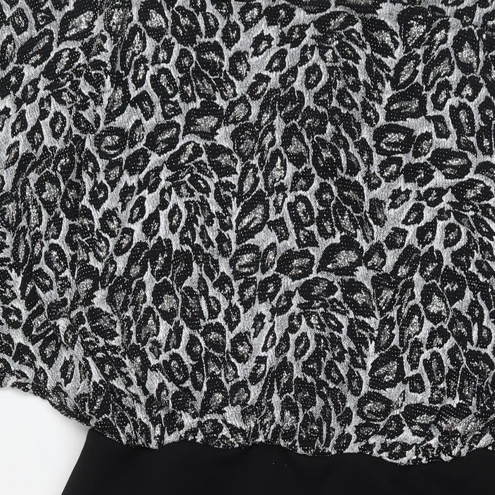 Quiz Womens Black Geometric Polyester A-Line Size 16 Round Neck Button - Glitter Detail