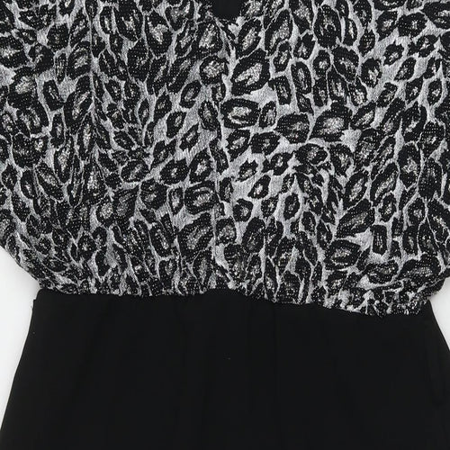 Quiz Womens Black Geometric Polyester A-Line Size 16 Round Neck Button - Glitter Detail