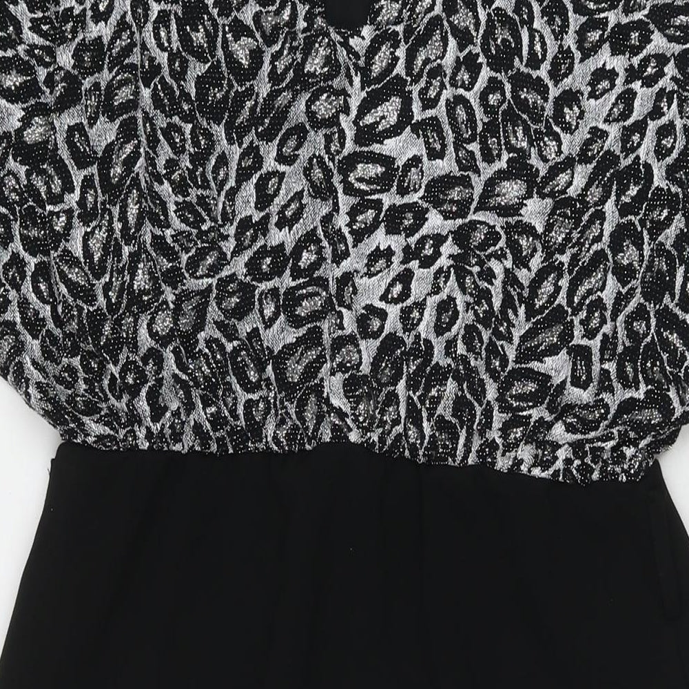 Quiz Womens Black Geometric Polyester A-Line Size 16 Round Neck Button - Glitter Detail