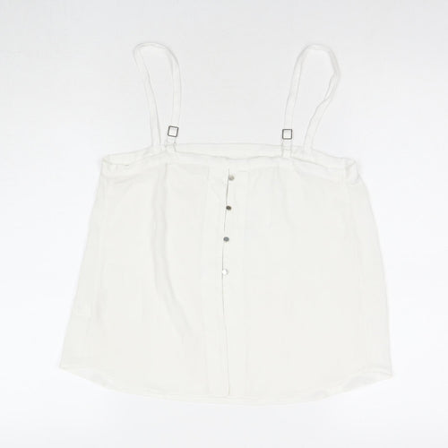 River Island Womens White Polyester Basic Button-Up Size 12 Square Neck