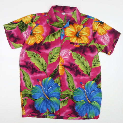 VHO Womens Multicoloured Floral Polyester Basic Button-Up Size L V-Neck
