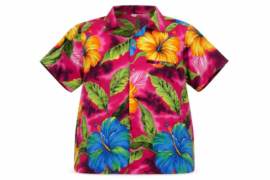 Front view of VHO women’s multicoloured floral polyester basic button-up, size L, v-neck