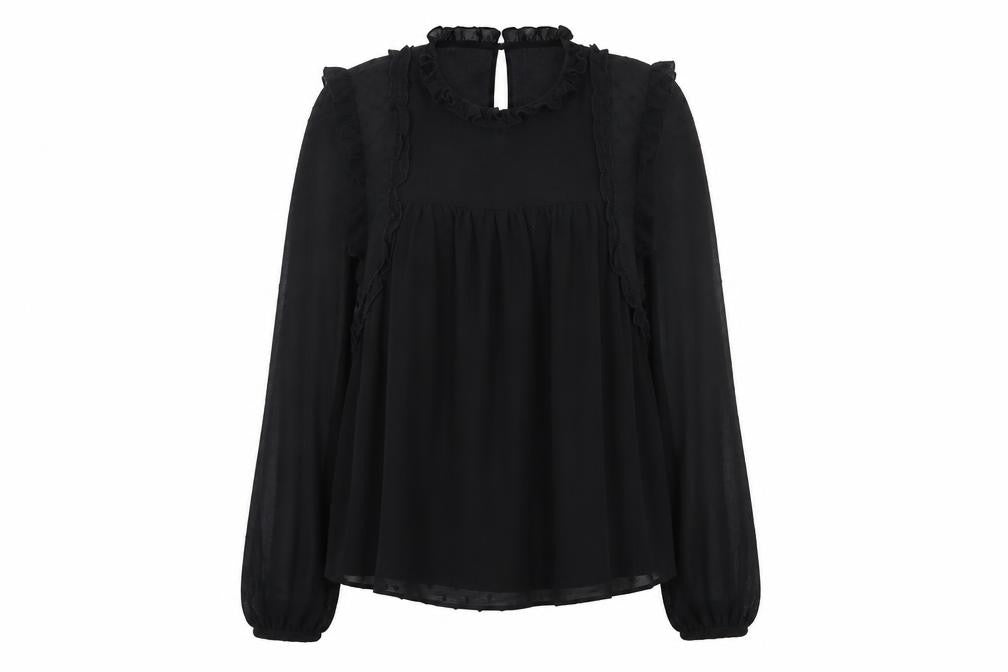 Zanzara Womens Black Polka Dot Polyester Basic Blouse Size XS Round Neck