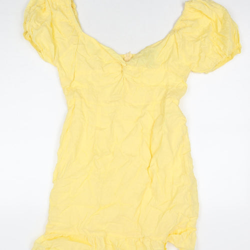 SBetro Womens Yellow Polka Dot Cotton A-Line Size L Boat Neck Zip
