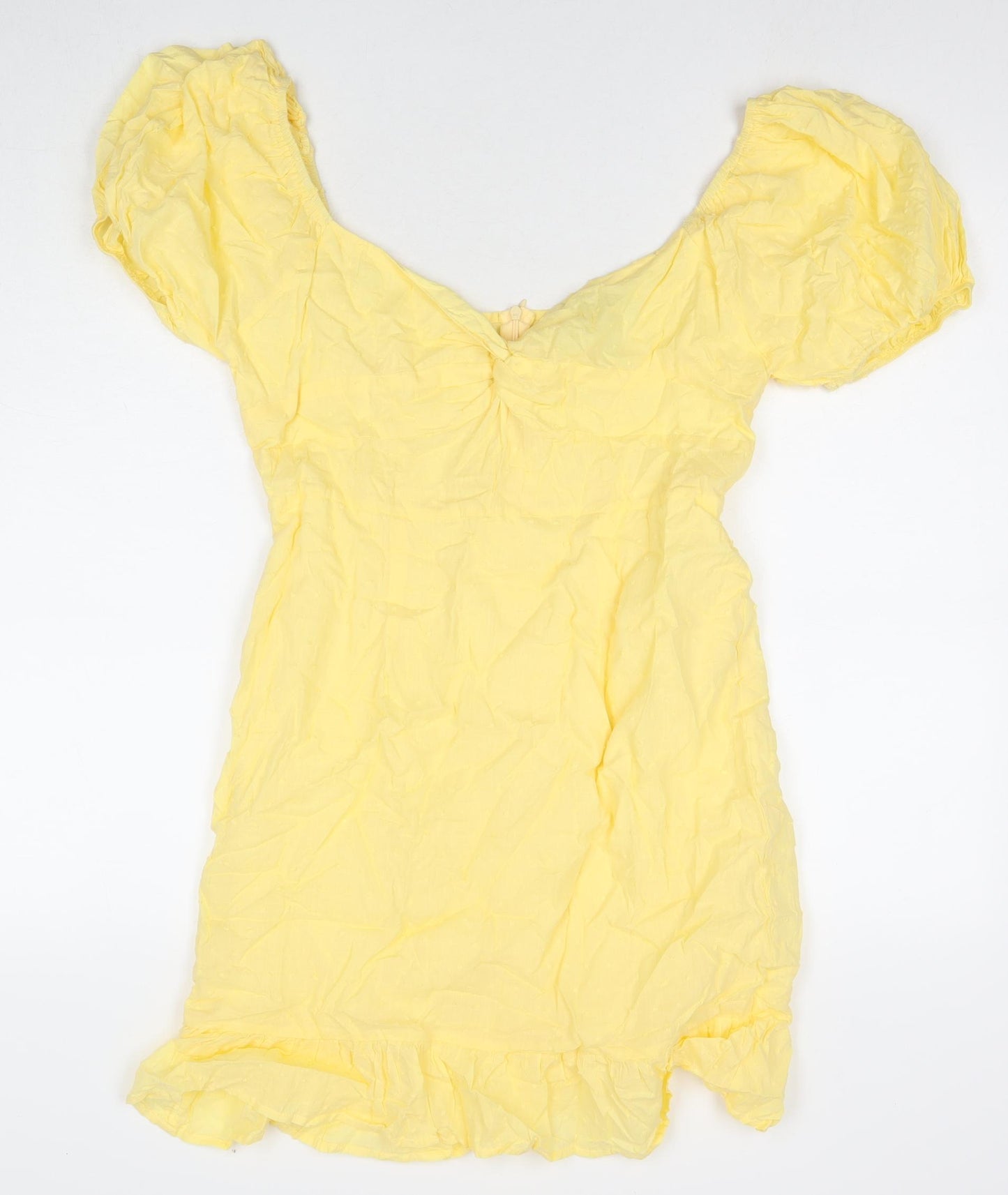 SBetro Womens Yellow Polka Dot Cotton A-Line Size L Boat Neck Zip
