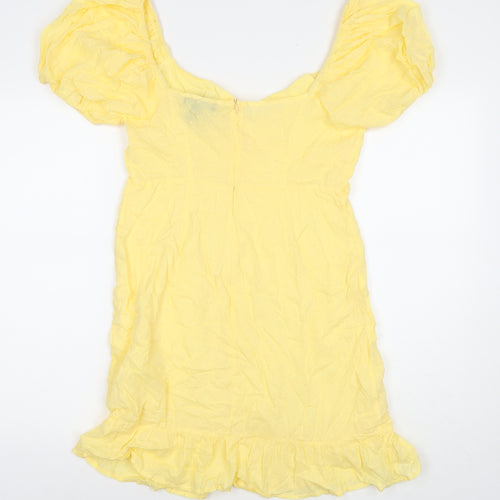 SBetro Womens Yellow Polka Dot Cotton A-Line Size L Boat Neck Zip
