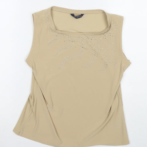 Two Tone Womens Beige Elastane Basic Tank Size 12 Round Neck