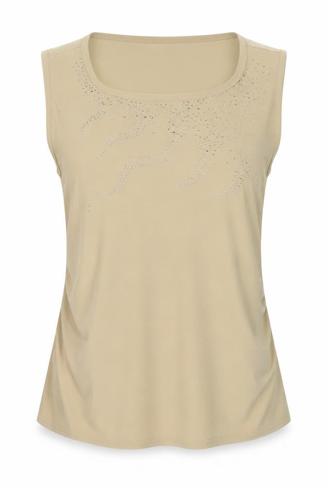 Two Tone Womens Beige Elastane Basic Tank Size 12 Round Neck
