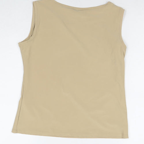Two Tone Womens Beige Elastane Basic Tank Size 12 Round Neck