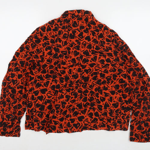 NEXT Womens Orange Geometric Viscose Basic Button-Up Size 18 Collared