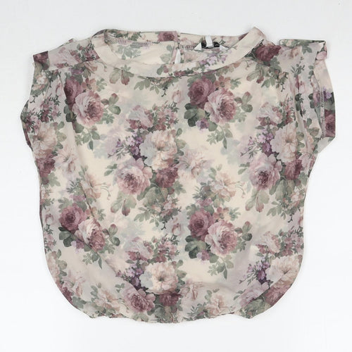 New Look Womens Multicoloured Floral Polyester Basic Blouse Size 8 Round Neck